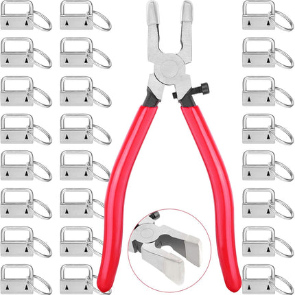 50 Pack 25mm Metal Keychain with Ring & Pliers - DIY Keychain Making Kit - Silver.