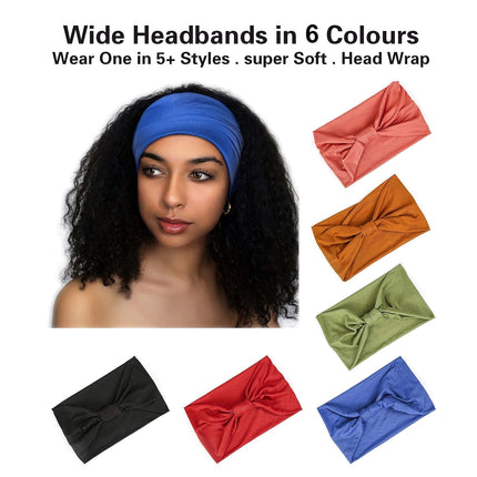 6 Pack Women's Sports Headbands Sweat Absorbent Elastic with Hair Ties for Yoga Fitness.