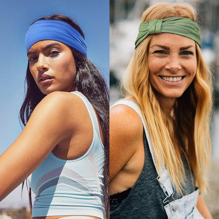 6 Pack Women's Sports Headbands Sweat Absorbent Elastic with Hair Ties for Yoga Fitness.