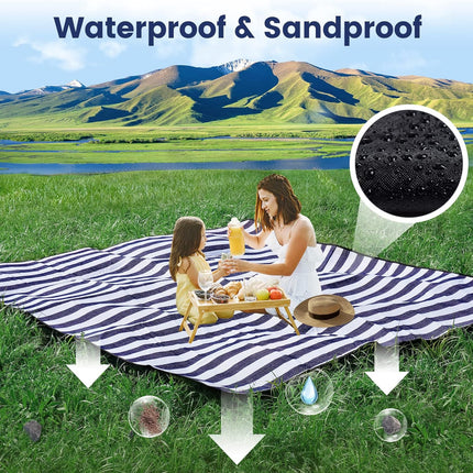 200x200cm Picnic Blanket Waterproof Sandproof Foldable for 6-8 People 3 Layers Ideal for Beach Park Camping.
