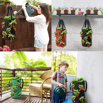 3 Pack Hanging Strawberry Planter Bags with 12 Holes Reusable Felt Grow Bags for Vegetables Herbs Flowers Ideal for Garden Balcony 20x37cm.