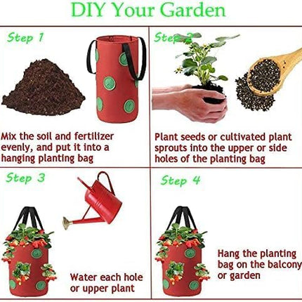 3 Pack Hanging Strawberry Planter Bags with 12 Holes Reusable Felt Grow Bags for Vegetables Herbs Flowers Ideal for Garden Balcony 20x37cm.