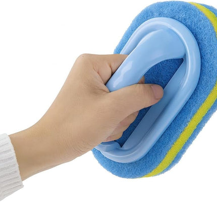 Blue Cleaning Brush with Handle Powerful Scrubber for Tiles Grout Bathroom Ergonomic Grip 14x9x7cm.