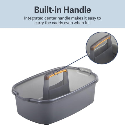 Multi-functional Storage Box with Handle 39x25x19cm Grey - Bathroom Kitchen Office Organiser Basket for Cleaning Supplies.