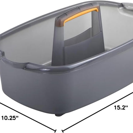 Multi-functional Storage Box with Handle 39x25x19cm Grey - Bathroom Kitchen Office Organiser Basket for Cleaning Supplies.