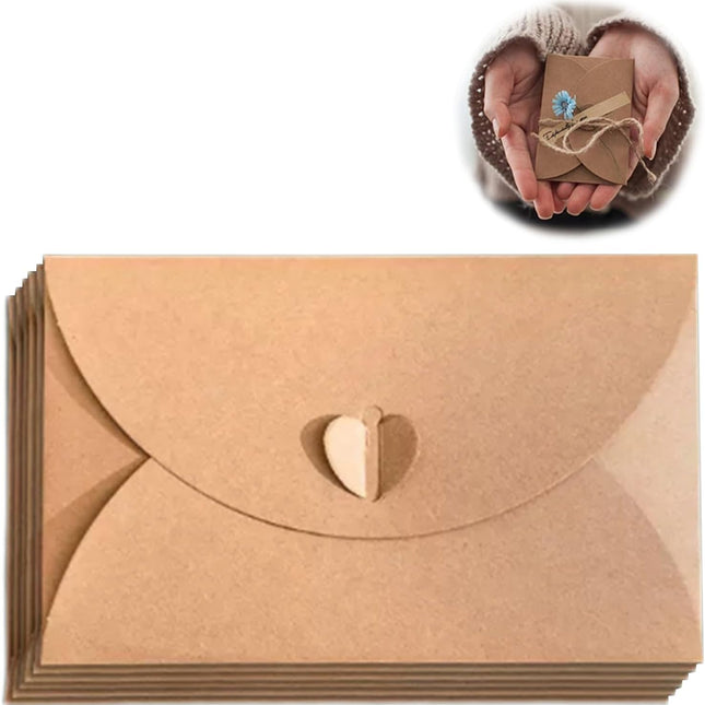 10 Pack Brown Kraft Paper Envelopes with Heart Closure 10.5x7 cm.