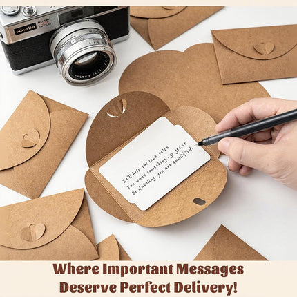 10 Pack Brown Kraft Paper Envelopes with Heart Closure 10.5x7 cm.