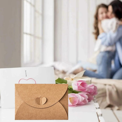 10 Pack Brown Kraft Paper Envelopes with Heart Closure 10.5x7 cm.