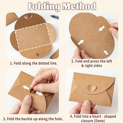 10 Pack Brown Kraft Paper Envelopes with Heart Closure 10.5x7 cm.