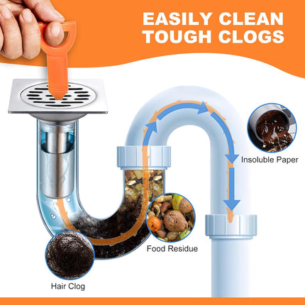 4 Pack Orange Drain Unblocker Flexible Reusable Hooks for Kitchen Bathroom Toilet Sink.