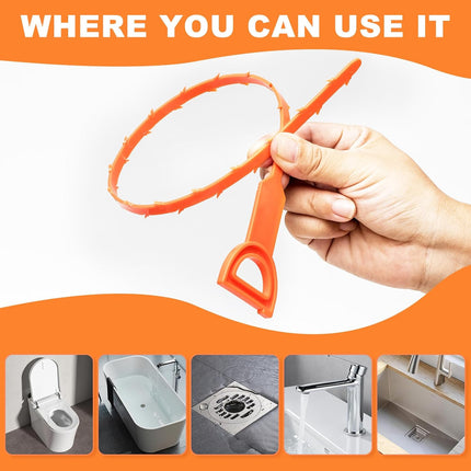 4 Pack Orange Drain Unblocker Flexible Reusable Hooks for Kitchen Bathroom Toilet Sink.