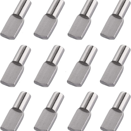 60 Silver 5mm Metal Spatula-Shaped Cabinet Support Pins for Kitchen and Wardrobe Shelves.