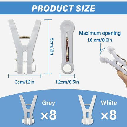 White and Grey Plastic Clothes Pegs - Multi-functional Small Clothespins for Clothing Bedding Socks Towels.