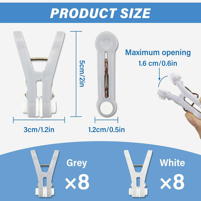 White and Grey Plastic Clothes Pegs - Multi-functional Small Clothespins for Clothing Bedding Socks Towels.