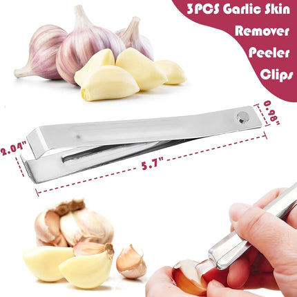 3-Piece Stainless Steel Garlic Peelers - Easy Garlic Skin Removal - Prevents Garlic Odor on Hands.