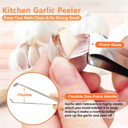 3-Piece Stainless Steel Garlic Peelers - Easy Garlic Skin Removal - Prevents Garlic Odor on Hands.