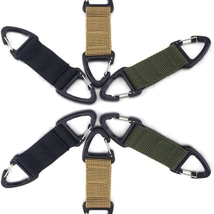 6-Piece Triangular Carabiner Hooks Set 3 Colors Multi-functional for Keys Outdoor Use and Organizing.