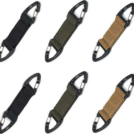 6-Piece Triangular Carabiner Hooks Set 3 Colors Multi-functional for Keys Outdoor Use and Organizing.