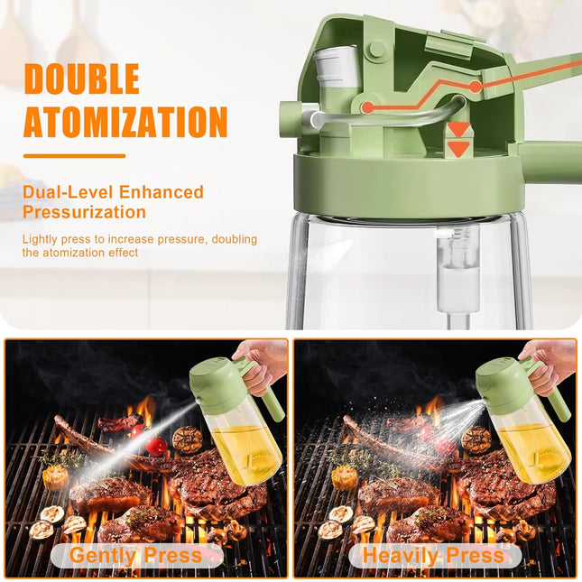 2-in-1 Olive Oil Spray & Pour Bottle 470ml Glass Dispenser for Cooking BBQ Kitchen.