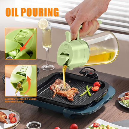 2-in-1 Olive Oil Spray & Pour Bottle 470ml Glass Dispenser for Cooking BBQ Kitchen.