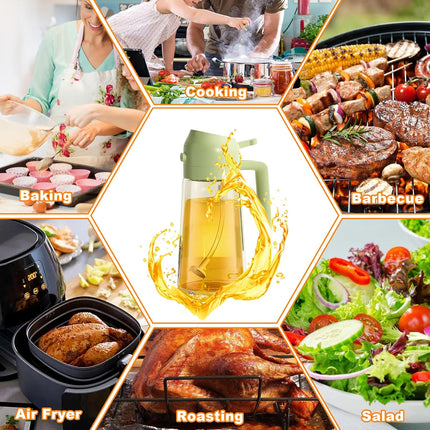 2-in-1 Olive Oil Spray & Pour Bottle 470ml Glass Dispenser for Cooking BBQ Kitchen.