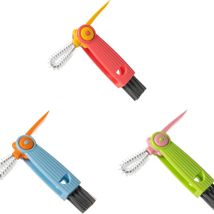 3-in-1 Bottle Cap Cleaning Brush Set with 3 Brush Heads Rotatable Compact Multifunctional.