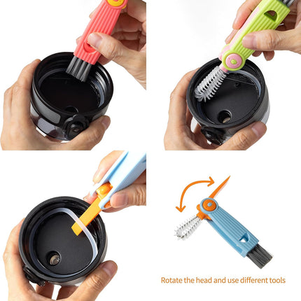 3-in-1 Bottle Cap Cleaning Brush Set with 3 Brush Heads Rotatable Compact Multifunctional.