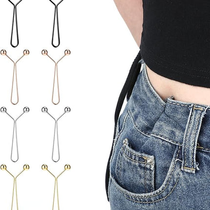 8-Pack Waistband Clips with Hook - Adjustable Waist Tightener for Pants - No Belt Needed.