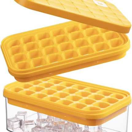 Ice Cube Tray with Lid&Bin, Ice Cube Mold with 56 Cubes, Stackable Ice Trays for Freezer with Easy-Release Silicone Bottom, for Drinks, Coffee, cocktail.