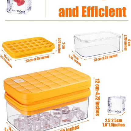Ice Cube Tray with Lid&Bin, Ice Cube Mold with 56 Cubes, Stackable Ice Trays for Freezer with Easy-Release Silicone Bottom, for Drinks, Coffee, cocktail.