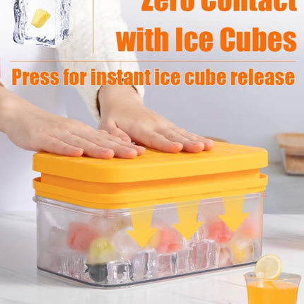Ice Cube Tray with Lid&Bin, Ice Cube Mold with 56 Cubes, Stackable Ice Trays for Freezer with Easy-Release Silicone Bottom, for Drinks, Coffee, cocktail.