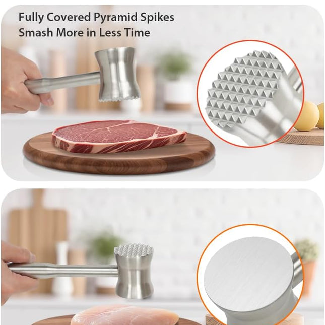 Meat Tenderizer Tool, 304 Stainless Steel Meat Mallet, 0.8lb Heavy Duty, 2 in 1 Meat Pounder for Beef, Steak, Chicken, Lamb, Dishwasher Safe.