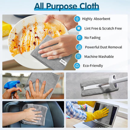 Microfiber Cleaning Cloth, 20 Pack Cleaning Rags& Grey Microfiber Cleaning Cloth -Pack of 12.