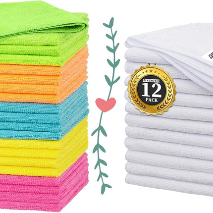 Microfiber Cleaning Cloth, 20 Pack Cleaning Rags& White Microfiber Cleaning Cloth -Pack of 12.