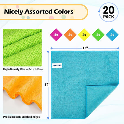 Microfiber Cleaning Cloth, 20 Pack Cleaning Rags& White Microfiber Cleaning Cloth -Pack of 12.