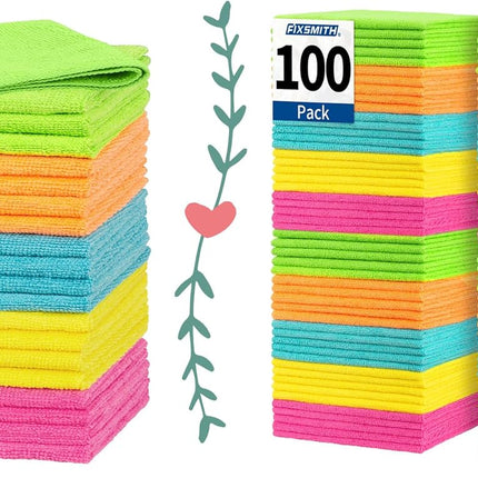 Microfiber Cleaning Cloth, 20 Pack Cleaning Rags& Microfiber Cleaning Cloth Bulk, 100 Pack Shop Towels, Lint-Free Car Wash Towels.
