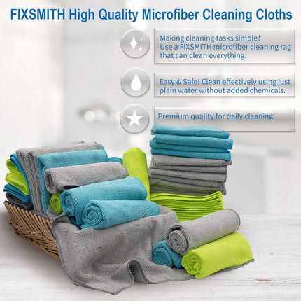 16"X12"Microfiber Cleaning Cloth - Pack of 50 100 Pack Reusable Shop Towels with 5 Colors (Green/Blue/Yellow/Orange/Pink), 12"X12".