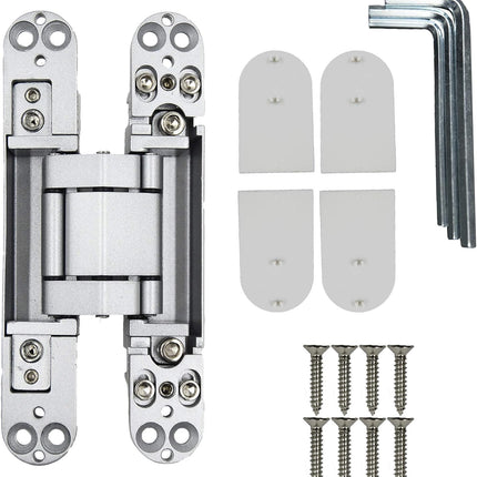 6inch Hidden Door Hinges Invisible Hinges Concealed Hinges Zinc Alloy 180 Degree Swing Hinge 3 Way Adjustable Butt Hinge 6 x 2.5 x 1 inch (Silver Pack of 3).