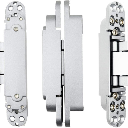 6inch Hidden Door Hinges Invisible Hinges Concealed Hinges Zinc Alloy 180 Degree Swing Hinge 3 Way Adjustable Butt Hinge 6 x 2.5 x 1 inch (Silver Pack of 3).