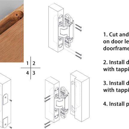 6inch Hidden Door Hinges Invisible Hinges Concealed Hinges Zinc Alloy 180 Degree Swing Hinge 3 Way Adjustable Butt Hinge 6 x 2.5 x 1 inch (Silver Pack of 3).