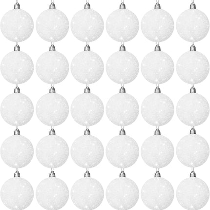 30 Pcs 2.36 Inch White Snowball Ornament,Christmas White Sparkly Ball Ornament,Christmas Tree Ball Decorations for Winter Theme Valentines Party,Holiday,Wreath.