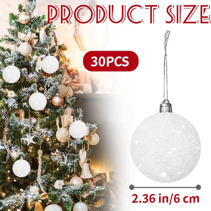 30 Pcs 2.36 Inch White Snowball Ornament,Christmas White Sparkly Ball Ornament,Christmas Tree Ball Decorations for Winter Theme Valentines Party,Holiday,Wreath.