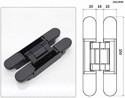 6 inch Hidden Door Hinges Invisible Hinges Concealed Hinges Zinc Alloy 180 Degree Swing Hinge 3 Way Adjustable Butt Hinge 6 x 2.5 x 1 inch (Black Pack of 3).