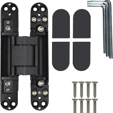 6 inch Hidden Door Hinges Invisible Hinges Concealed Hinges Zinc Alloy 180 Degree Swing Hinge 3 Way Adjustable Butt Hinge 6 x 2.5 x 1 inch (Black Pack of 3).