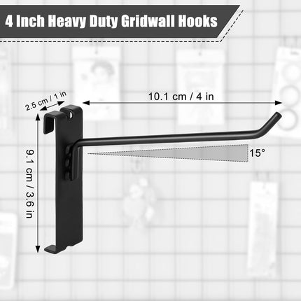 Gridwall Hooks - 4 Inch Heavy Duty Black Display Hooks for Grid Wall Panel Hanging (12Pcs).