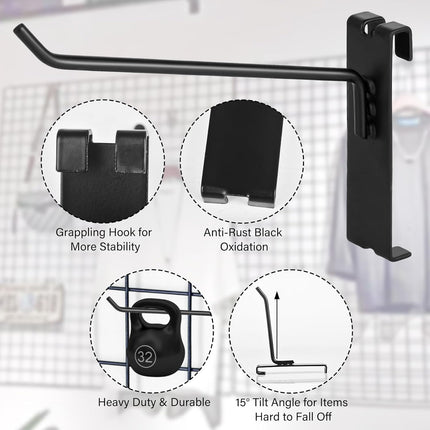 Gridwall Hooks - 4 Inch Heavy Duty Black Display Hooks for Grid Wall Panel Hanging (12Pcs).