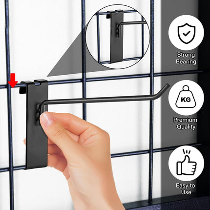 Gridwall Hooks - 4 Inch Heavy Duty Black Display Hooks for Grid Wall Panel Hanging (12Pcs).