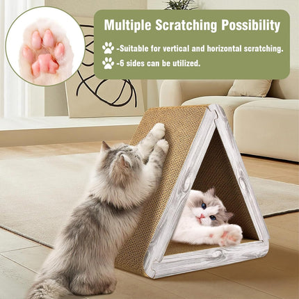 Foldable Triangle Cat Scratcher - 6 Usable Sides Cat Scratcher for Indoor Cats - Vertical Cat Board Pads.