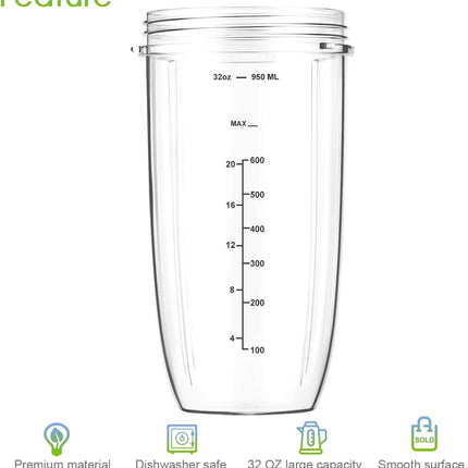 7 Pieces nutribullet Blender Cups & Blade Replacement Set 32oz Huge Cup with 1 Flip-Top To-Go Lid and 1 Lid Ring & Premium Extractor Blade with Compatible with NutriBullet 600w/900w Blender.