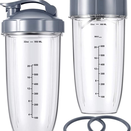 7 Pieces nutribullet Blender Cups & Blade Replacement Set 32oz Huge Cup with 1 Flip-Top To-Go Lid and 1 Lid Ring & Premium Extractor Blade with Compatible with NutriBullet 600w/900w Blender.